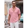 COOFANDY Mens Casual Button Down Shirt Short Sleeve Wrinkle Free Shirts Summer Shirt(Orange Pink Palm Tree)