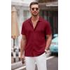 COOFANDY Mens Casual Button Down Shirt Short Sleeve Wrinkle Free Shirts Summer Shirt(Wine Red)
