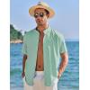 COOFANDY Men’s Casual Button Down Shirts Short Sleeve Banded Collar Dress Shirts Solid Summer Beach Tops(Light Green)