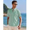 COOFANDY Men’s Casual Button Down Shirts Short Sleeve Banded Collar Dress Shirts Solid Summer Beach Tops(Light Green)