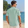 COOFANDY Men’s Casual Button Down Shirts Short Sleeve Banded Collar Dress Shirts Solid Summer Beach Tops(Light Green)