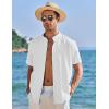 COOFANDY Men’s Casual Button Down Shirts Short Sleeve Banded Collar Dress Shirts Solid Summer Beach Tops(White)