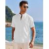 COOFANDY Men’s Casual Button Down Shirts Short Sleeve Banded Collar Dress Shirts Solid Summer Beach Tops(White)