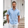 COOFANDY Mens Casual Button Down Shirts Short Sleeve Summer Untucked Dress Shirt with Pocket(Blue)