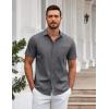 COOFANDY Mens Casual Button Down Shirts Short Sleeve Summer Untucked Dress Shirt with Pocket(Deep Grey)