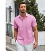 COOFANDY Mens Casual Button Down Shirts Short Sleeve Summer Untucked Dress Shirt with Pocket(Pink)
