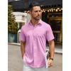 COOFANDY Mens Casual Button Down Shirts Short Sleeve Summer Untucked Dress Shirt with Pocket(Pink)