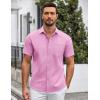 COOFANDY Mens Casual Button Down Shirts Short Sleeve Summer Untucked Dress Shirt with Pocket(Pink)