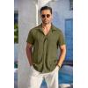 COOFANDY Men’s Casual Button Down Shirts Short Sleeve Textured Summer Beach Shirt with Pocket(Army Green)