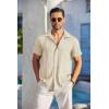COOFANDY Men’s Casual Button Down Shirts Short Sleeve Textured Summer Beach Shirt with Pocket(Beige)