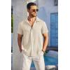 COOFANDY Men’s Casual Button Down Shirts Short Sleeve Textured Summer Beach Shirt with Pocket(Beige)