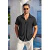 COOFANDY Men’s Casual Button Down Shirts Short Sleeve Textured Summer Beach Shirt with Pocket(Black)