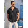 COOFANDY Men’s Casual Button Down Shirts Short Sleeve Textured Summer Beach Shirt with Pocket(Black)