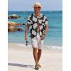 COOFANDY Men’s Casual Button Down Shirts Short Sleeve Textured Summer Beach Shirt with Pocket(Black-white Floral)