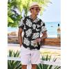 COOFANDY Men’s Casual Button Down Shirts Short Sleeve Textured Summer Beach Shirt with Pocket(Black-white Floral)