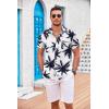 COOFANDY Men’s Casual Button Down Shirts Short Sleeve Textured Summer Beach Shirt with Pocket(Coconut Tree-navy)