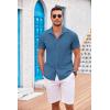 COOFANDY Men’s Casual Button Down Shirts Short Sleeve Textured Summer Beach Shirt with Pocket(Dark Blue)