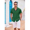 COOFANDY Men’s Casual Button Down Shirts Short Sleeve Textured Summer Beach Shirt with Pocket(Dark Green)