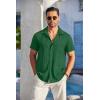 COOFANDY Men’s Casual Button Down Shirts Short Sleeve Textured Summer Beach Shirt with Pocket(Dark Green)