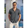 COOFANDY Men’s Casual Button Down Shirts Short Sleeve Textured Summer Beach Shirt with Pocket(Dark Grey)