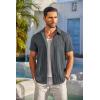 COOFANDY Men’s Casual Button Down Shirts Short Sleeve Textured Summer Beach Shirt with Pocket(Dark Grey)
