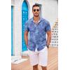 COOFANDY Men’s Casual Button Down Shirts Short Sleeve Textured Summer Beach Shirt with Pocket(Gray Blue-leaves)