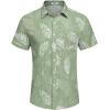 COOFANDY Men’s Casual Button Down Shirts Short Sleeve Textured Summer Beach Shirt with Pocket(Green-white Leaves)