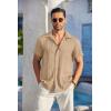 COOFANDY Men’s Casual Button Down Shirts Short Sleeve Textured Summer Beach Shirt with Pocket(Khaki)