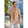 COOFANDY Men’s Casual Button Down Shirts Short Sleeve Textured Summer Beach Shirt with Pocket(Khaki)