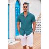 COOFANDY Men’s Casual Button Down Shirts Short Sleeve Textured Summer Beach Shirt with Pocket(Lake Blue)