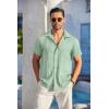 COOFANDY Men’s Casual Button Down Shirts Short Sleeve Textured Summer Beach Shirt with Pocket(Light Green)