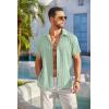 COOFANDY Men’s Casual Button Down Shirts Short Sleeve Textured Summer Beach Shirt with Pocket(Light Green)