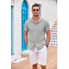 COOFANDY Men’s Casual Button Down Shirts Short Sleeve Textured Summer Beach Shirt with Pocket(Light Grey)