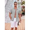 COOFANDY Men’s Casual Button Down Shirts Short Sleeve Textured Summer Beach Shirt with Pocket(Light Grey)