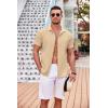 COOFANDY Men’s Casual Button Down Shirts Short Sleeve Textured Summer Beach Shirt with Pocket(Light Khaki)