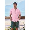COOFANDY Men’s Casual Button Down Shirts Short Sleeve Textured Summer Beach Shirt with Pocket(Light Pink)