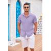COOFANDY Men’s Casual Button Down Shirts Short Sleeve Textured Summer Beach Shirt with Pocket(Light Purple)