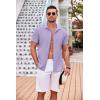 COOFANDY Men’s Casual Button Down Shirts Short Sleeve Textured Summer Beach Shirt with Pocket(Light Purple)