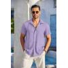 COOFANDY Men’s Casual Button Down Shirts Short Sleeve Textured Summer Beach Shirt with Pocket(Light Purple)