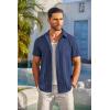 COOFANDY Men’s Casual Button Down Shirts Short Sleeve Textured Summer Beach Shirt with Pocket(Navy Blue)