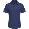 COOFANDY Men’s Casual Button Down Shirts Short Sleeve Textured Summer Beach Shirt with Pocket(Navy Blue)