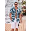 COOFANDY Men’s Casual Button Down Shirts Short Sleeve Textured Summer Beach Shirt with Pocket(Navy-white Leaves)
