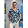 COOFANDY Men’s Casual Button Down Shirts Short Sleeve Textured Summer Beach Shirt with Pocket(Navy-white Leaves)