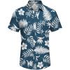 COOFANDY Men’s Casual Button Down Shirts Short Sleeve Textured Summer Beach Shirt with Pocket(Navy-white Leaves)