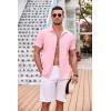 COOFANDY Men’s Casual Button Down Shirts Short Sleeve Textured Summer Beach Shirt with Pocket(Pink)