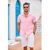 COOFANDY Men’s Casual Button Down Shirts Short Sleeve Textured Summer Beach Shirt with Pocket(Pink)