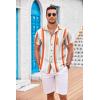 COOFANDY Men’s Casual Button Down Shirts Short Sleeve Textured Summer Beach Shirt with Pocket(Rainbow Stripes)