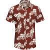COOFANDY Men’s Casual Button Down Shirts Short Sleeve Textured Summer Beach Shirt with Pocket(Red-white Floral)