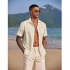 COOFANDY Men’s Casual Button Down Shirts Short Sleeve Textured Summer Beach Shirt with Pocket(Vanilla Ice)