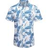 COOFANDY Men’s Casual Button Down Shirts Short Sleeve Textured Summer Beach Shirt with Pocket(White-blue Leaves)